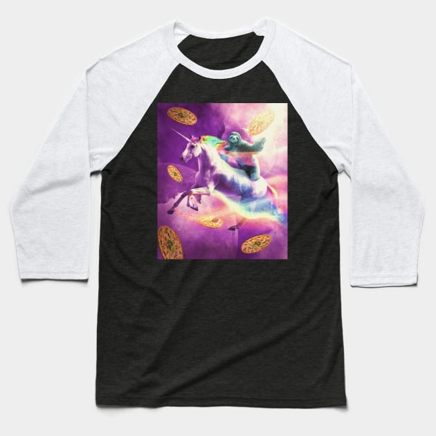 Space Sloth Riding On Flying Unicorn With Pizza Baseball T-Shirt by Random Galaxy